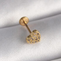 316L Çelik Gold Renk Zirkon Taşlı Kalp Model Tragus Piercing