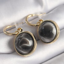 Pirinç Gold Renk Oniks Doğal Taşlı Vintage Kadın Küpe