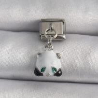 316L Çelik Gümüş Renk Sallantı Zirkon Taşlı Panda Model Nomination Charm