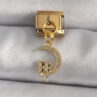 316L Çelik Gold Renk Zirkon Taşlı Hilal Model Kedi Detay Nomination Charm