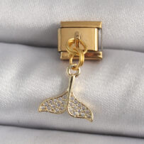 316L Çelik Gold Renk Sallantı Zirkon Taşlı Balık Kuyruğu Figür Nomination Charm