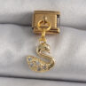 316L Çelik Gold Renk Sallantı Zirkon Taşlı Kuğu Model Nomination Charm