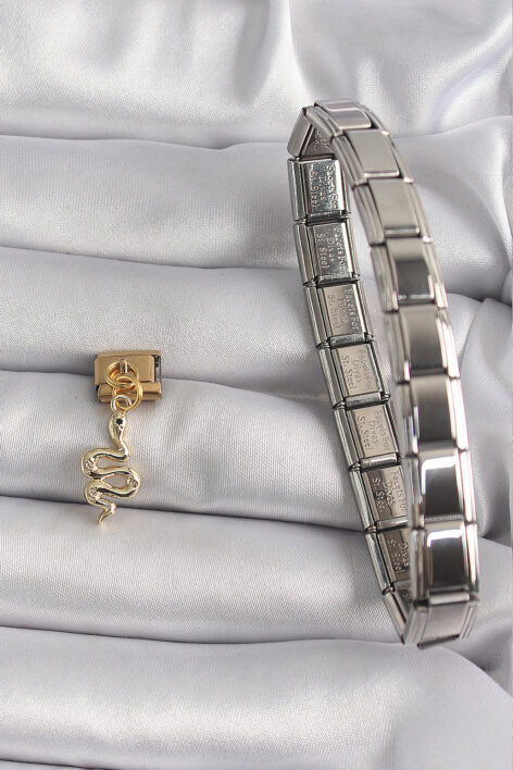 316L Çelik Gold Renk Sallantı Yılan Model Nomination Charm - Görsel 2
