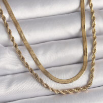 316L Çelik Gold Renk Çift Zincir İtalyan&Burgu Zincir Model Kadın Kolye