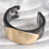 Siyah Mermer Desen Akrilik Plastik Gold Oval Plaka Model Vintage Kadın Bilezik - Görsel 2
