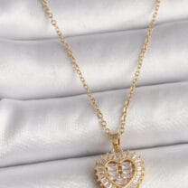 316L Çelik Gold Renk Zincir Zirkon Taşlı Kalp Model Kadın Kolye