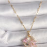 316L Çelik Gold Renk Zincir Pembe Zirkon Taşlı Çiçek Figür Kalp Detay Kadın Kolye