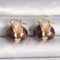 Pirinç Gold Renk Leopar Desen 3D Daire Model Kadın Küpe