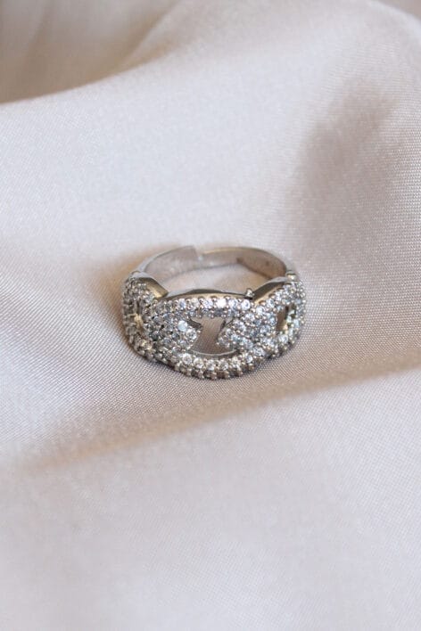 Silver Renk Zirkon Taşlı Ayarlamalı Yüzük