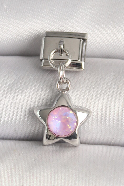 316L Çelik Gümüş Renk Pembe Zirkon Taşlı Yıldız Model Nomination Charm