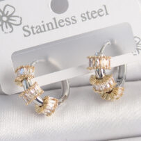Pirinç Gümüş Renk Halka Gold Zirkon Taşlı Model Kadın Küpe