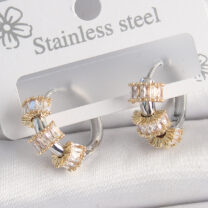 Pirinç Gümüş Renk Halka Gold Zirkon Taşlı Model Kadın Küpe