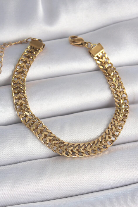 316L Çelik Gold Renk Hasır Zincir Model Kadın Bileklik