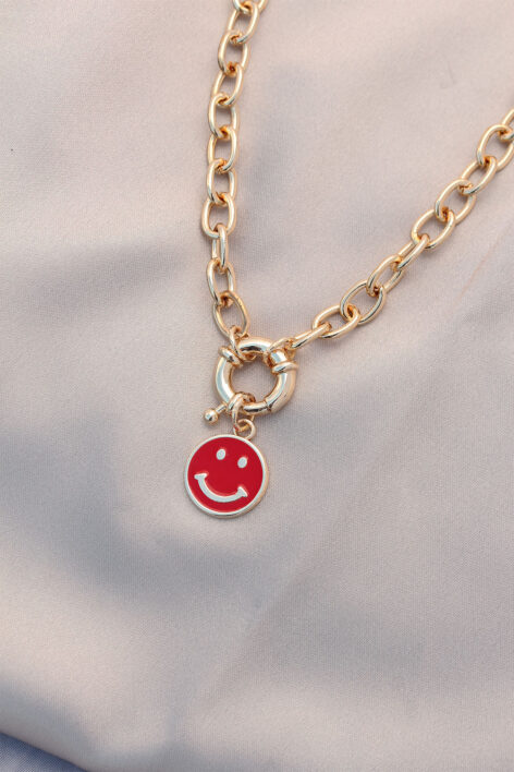 Yeni Sezon Kırmızı Renk Smile Model Retro Gold Metal Kolye