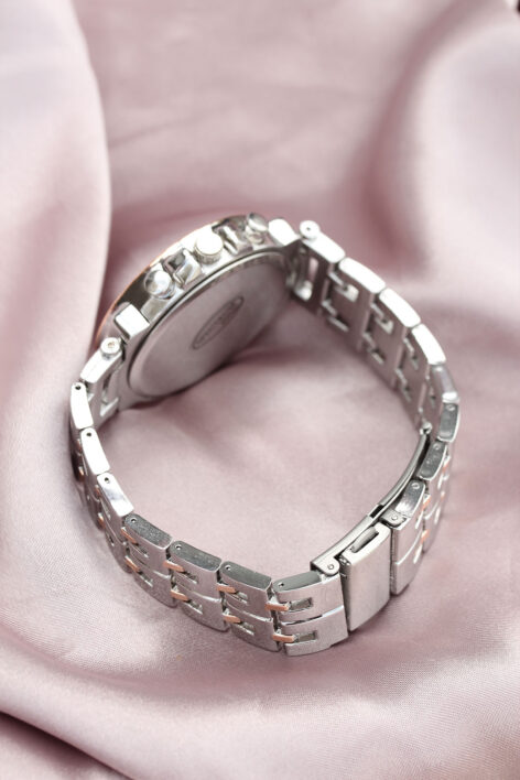 Gümüş Metal Kordonlu Rose Zirkon Taşlı Kasa Tasarımlı Kadın Saat - Görsel 2
