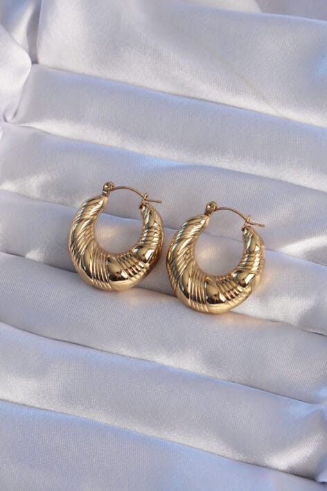 316L Çelik Gold Renk İşlemeli Halka Küpe