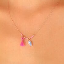 Nazar Boncuklu Pembe Renk Taşlı Rose Bayan Kolye