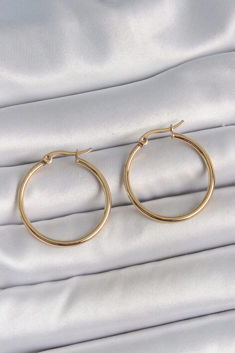 316 Çelik Gold Renk 27 mm Halka Model Kadın Küpe