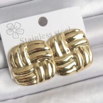 316 Çelik Gold Renk İşlemeli Kare Plaka Model Kadın Küpe