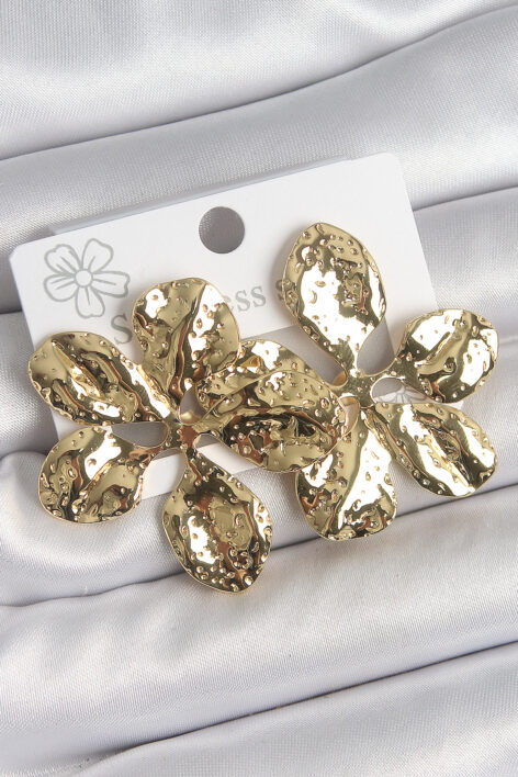 316 Çelik Gold Renk İşlemeli Yaprak Model Kadın Küpe