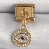316L Çelik Gold Renk Sallantı Zirkon Taşlı Göz Model Nomination Charm