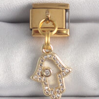 316L Çelik Gold Renk Sallantı Zirkon Taşlı Fatma Ana El Model Nomination Charm