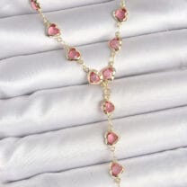 Gold Pembe Renk Kalp Figürlü Zirkon Taşlı Y Pirinç Kolye