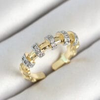 Pirinç Sıralı Daire Figürlü Zirkon Taşlı Gold Renk Ayarlanabilir Kadın Yüzük