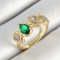 Pirinç Sıralı Damla Figürlü Zirkon Taşlı Gold Renk Ayarlanabilir Kadın Yüzük