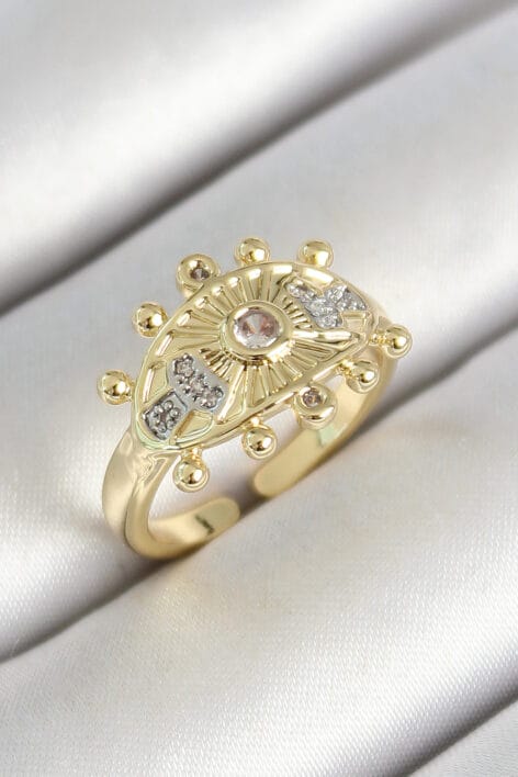 Pirinç Göz Figürlü Zirkon Taşlı Gold Renk Ayarlanabilir Kadın Yüzük