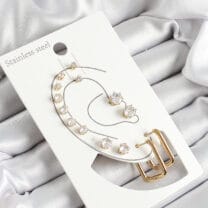 316L Çelik Dikdörtgen Figürlü Ve Zirkon Taşlı Gold Renk 7’li Çift Kadın Küpe Set
