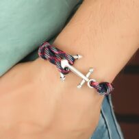 Bordo Lacivert Renk Desenli Metal Çapalı Erkek Bileklik