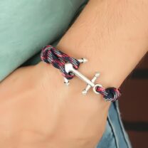Bordo Lacivert Renk Desenli Metal Çapalı Erkek Bileklik