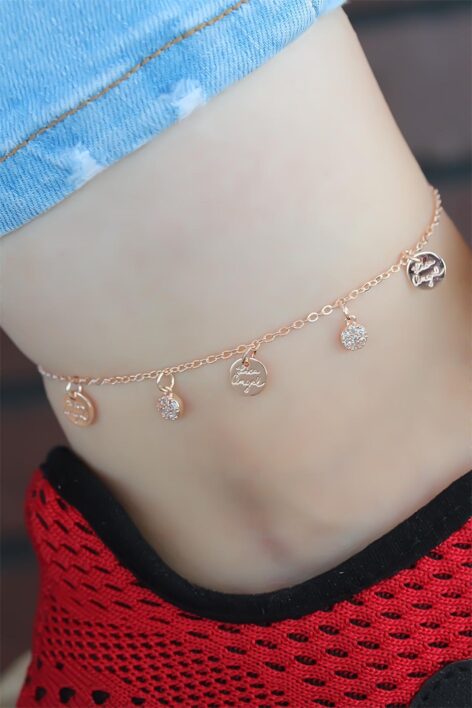 Zirkon Taşlı Çift Zincirli Rose Kaplama Metal Aksesuarlı Hal Hal - Görsel 2