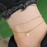 Gold Renk Damla ve Sıra Zirkon Taşlı Halhal