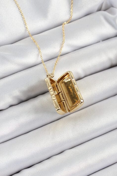 316L Çelk Açılabilir Dikdörtgen Model Zirkon Taşlı Gold Renk Kadın Zincir kolye - Görsel 2