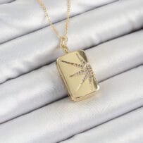 316L Çelk Açılabilir Dikdörtgen Model Zirkon Taşlı Gold Renk Kadın Zincir kolye