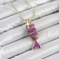 Pirinç Mor Balık Model Zirkon Taşlı Gold Renk Kadın Kolye