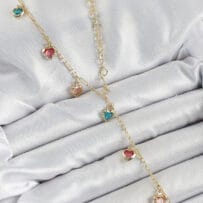 Pirinç Asorti Kalp Model Gold Renk Zirkon Taşlı Y Kolye