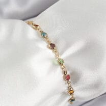 Pirinç Gold Renk Karışık Renkli Zirkon Taşlı Kadın Bileklik