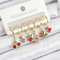 Pirinç Zirkon Taşlı Meyve Temalı Karışık Model Gold Renk 6’lı Set Kadın Küpe