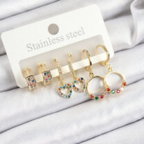 Pirinç Zirkon Taşlı Kalp Ve Halka Model Gold Renk 6’lı Set Kadın Küpe