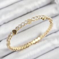 Pirinç Zirkon Taşlı Kalp Model Gold Renk Yaylı Kadın Bileklik