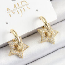 Pirinç Zirkon Taşlı Yıldız Figürlü Halka Model Gold Renk Kadın Küpe