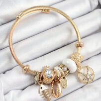 316L Çelik Beyaz Zirkon Taşlı Balık Deniz Kabuğu Ve Deniz Yıldızı Model Gold Renk Charm Bileklik