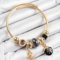 316L Çelik Siyah İstiridye Model Gold Renk Charm Bileklik
