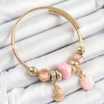 316L Çelik Pembe İstiridye Model Gold Renk Charm Bileklik