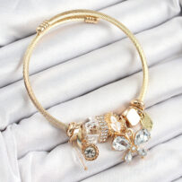 316L Çelik Beyaz Zirkon Taşlı Kelebek Model Gold Renk Charm Bileklik