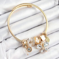 316L Çelik Beyaz Zirkon Taşlı Kelebek Model Gold Renk Charm Bileklik