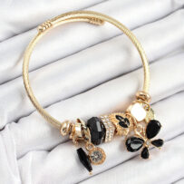 316L Çelik Siyah Zirkon Taşlı Kelebek Model Gold Renk Charm Bileklik